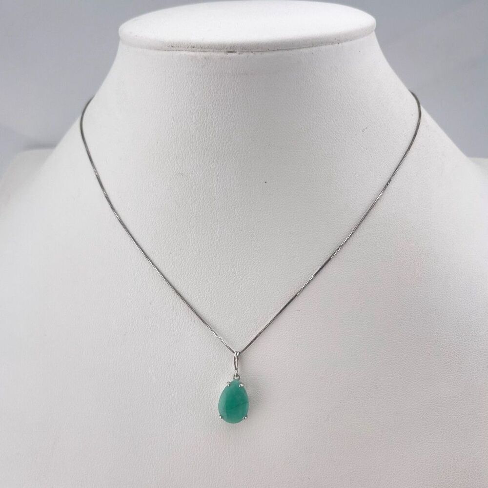 14k solid White Gold Emerald Necklace